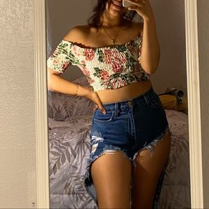 Off the shoulder crop top.